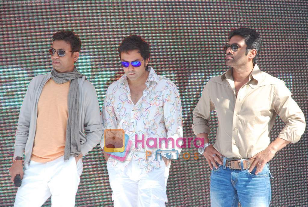 Bobby Deol, Irrfan Khan and Suniel Shetty promote Thank You in Madh Island, Mumbai on 22nd March 2011 