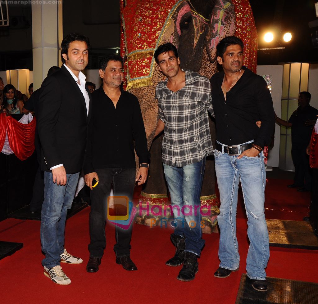 Bobby Deol, Anees Bazmee, Akshay Kumar, Sunil Shetty at the Premiere of Thank you in Chandan, Juhu,Mumbai on 6th April 2011 