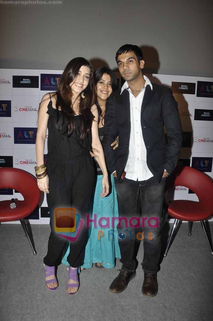 Kainaz Motivala, Ekta Kapoor, Raj Kumar Yadav at The first look launch of Ragini MMS in Cinemax, Mumbai on 6th April 2011 