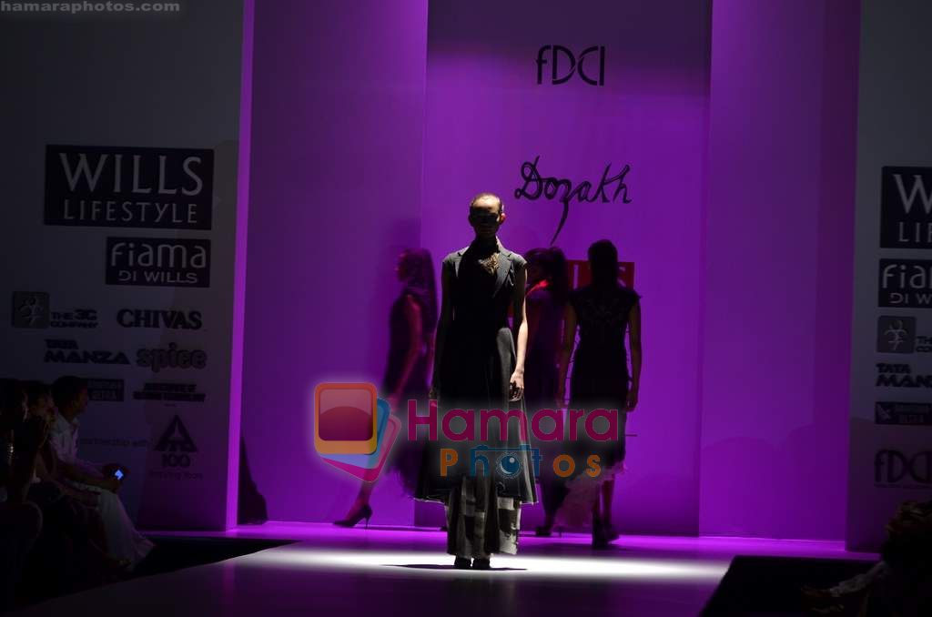 Model walks the ramp for Dozakh show on Wills Lifestyle India Fashion Week 2011-Day 4 in Delhi on 9th April 2011 