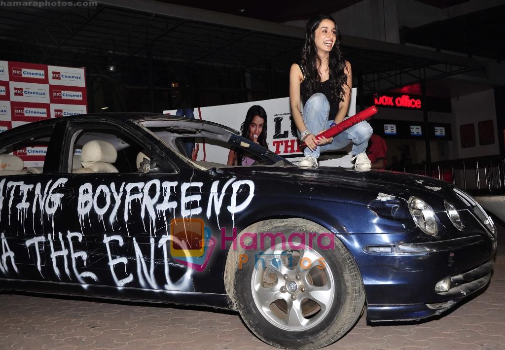 Shraddha Kapoor breaks a Jaguar for Love Ka the End promotions on 7th May 2011 