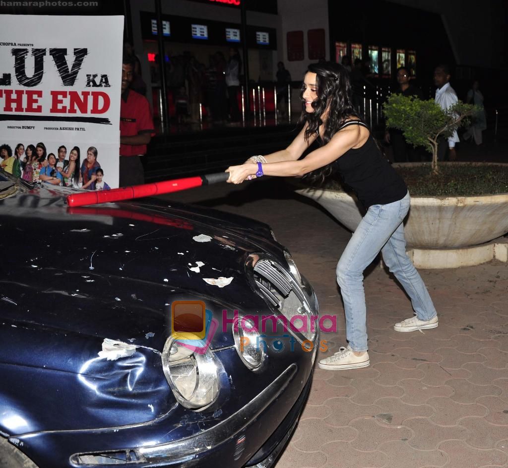Shraddha Kapoor breaks a Jaguar for Love Ka the End promotions on 7th May 2011 