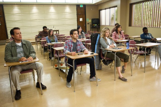 Tom Hanks, Rami Malek, Natalie Grace in still from the movie Larry Crowne