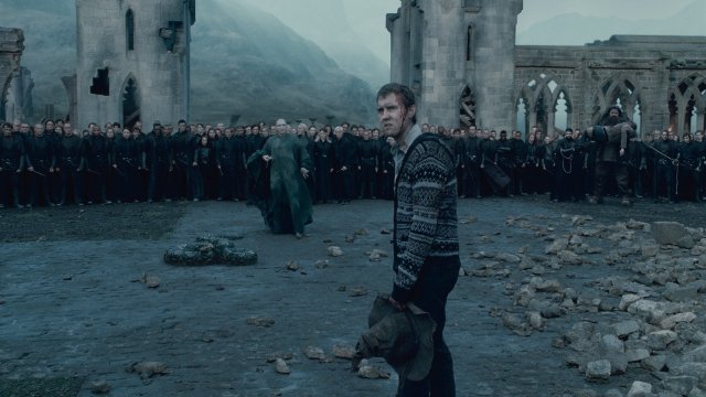 Ralph Fiennes, Matthew Lewis in still from the movie Harry Potter and the Deathly Hallows Part 2