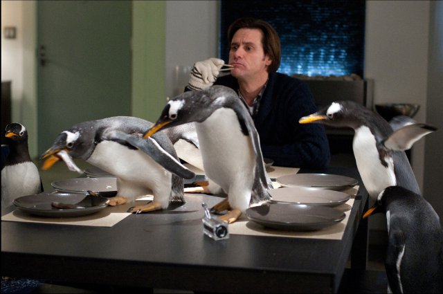 Jim Carrey in the still from the movie Mr. Poppers Penguins