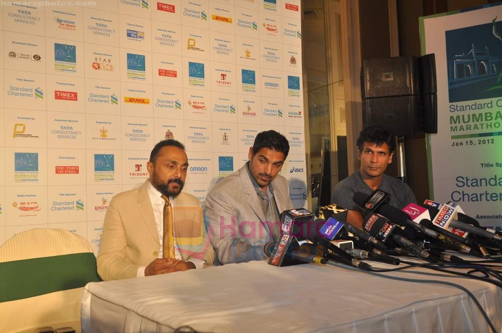 John Abraham, Rahul Bose, Milind Soman at Mumbai marathon press meet in Trident, Mumbai on 20th July 2011
