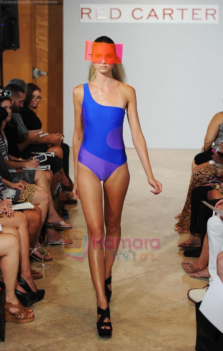A model poses at the Red Carter presentation during Mereceds-Benz Fashion Week Swim 2012 at The Raleigh on July 17, 2011 in Miami Beach, Florida