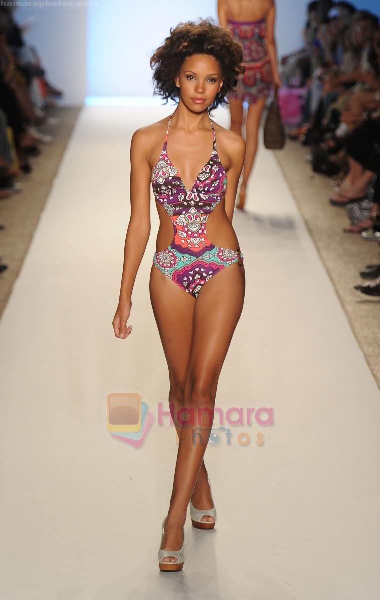 A model walks the runway at the Zingara  show during Merecedes-Benz Fashion Week Swim 2012 on July 18, 2011 in Miami Beach, United States