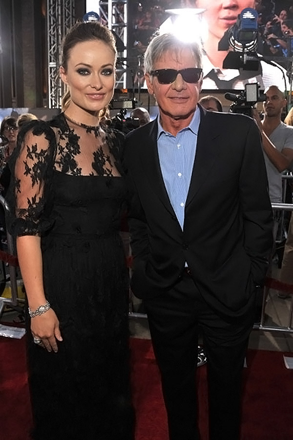 Olivia Wilde and Harrison Ford arrives at the world premiere of the movie Cowboys and Aliens at San Diego Civic Theatre on July 23, 2011 in San Diego, California