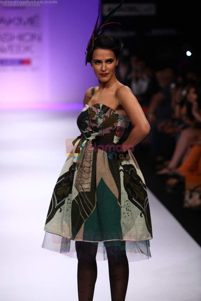 Neha Dhupia walks the ramp for Pam and Arch London Show at Lakme Fashion Week 2011 Day 4 in Grand Hyatt, Mumbai on 20th Aug 2011