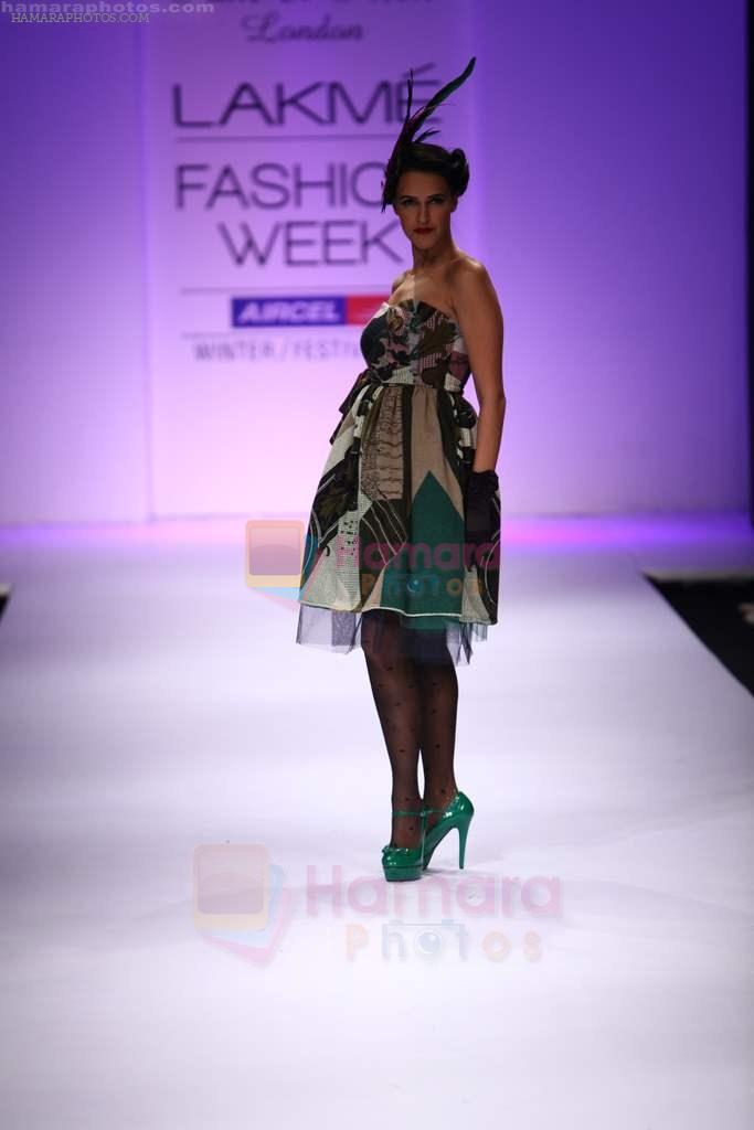 Neha Dhupia walks the ramp for Pam and Arch London Show at Lakme Fashion Week 2011 Day 4 in Grand Hyatt, Mumbai on 20th Aug 2011