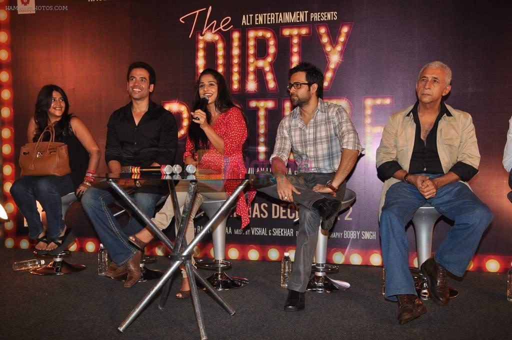 Ekta Kapoor, Tusshar Kapoor, Vidya Balan, Emraan Hashmi, Naseruddin Shah at Dirty picture film first look in Bandra, Mumbai on 30th Aug 2011