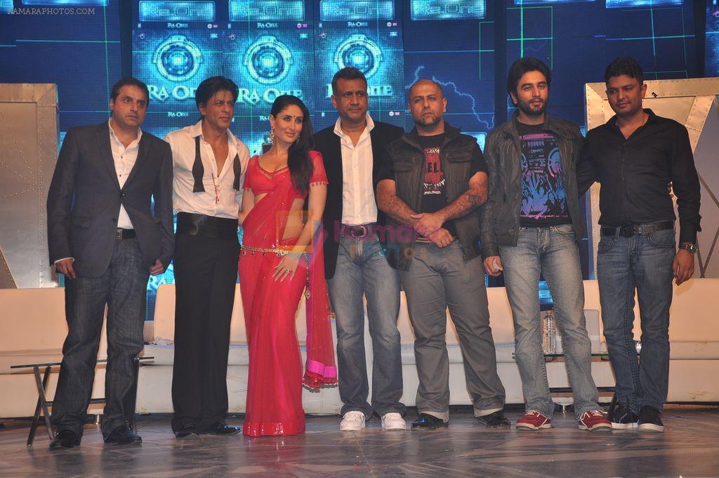 Sunil A. Lulla, Shahrukh Khan, Kareena Kapoor, Anubhav Sinha, Vishal Dadlani, Shekhar Ravjiani, Bhushan Kumar at the audio release of Ra.One in Filmcity, Mumbai on 12th Sept 2011