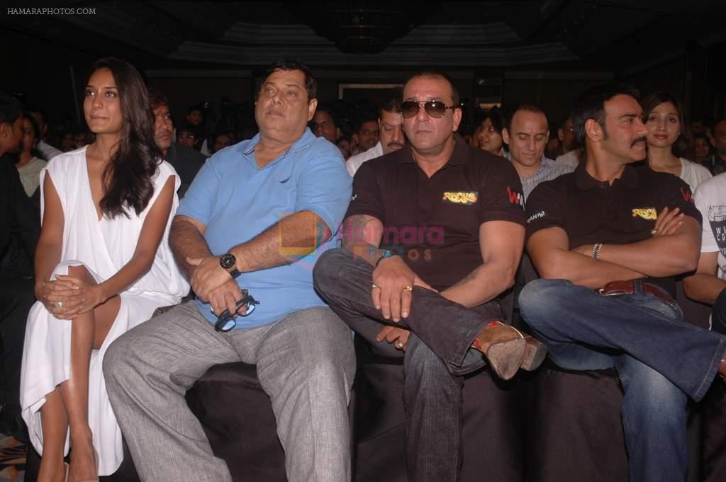 Sanjay Dutt, David Dhawan, Ajay Devgan, Lisa Haydon at the press meet of the film Rascals on 14th Sept 2011
