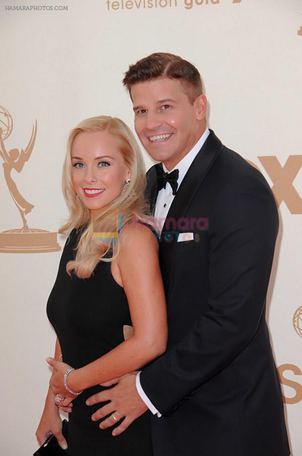 David Boreanaz and Jaime Bergman attends the 63rd Annual Primetime Emmy Awards in Nokia Theatre L.A. Live on 18th September 2011