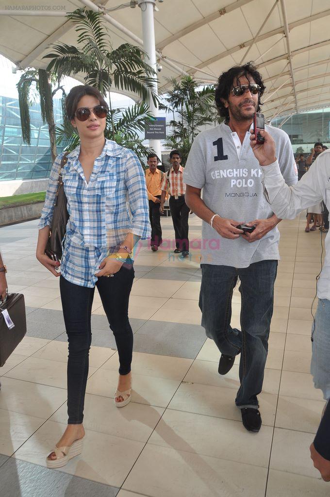 Priyanka Chopra, Chunky Pandey arrive back from Gima Awards in Domestic Airport, Mumbai on 24th Sept 2011