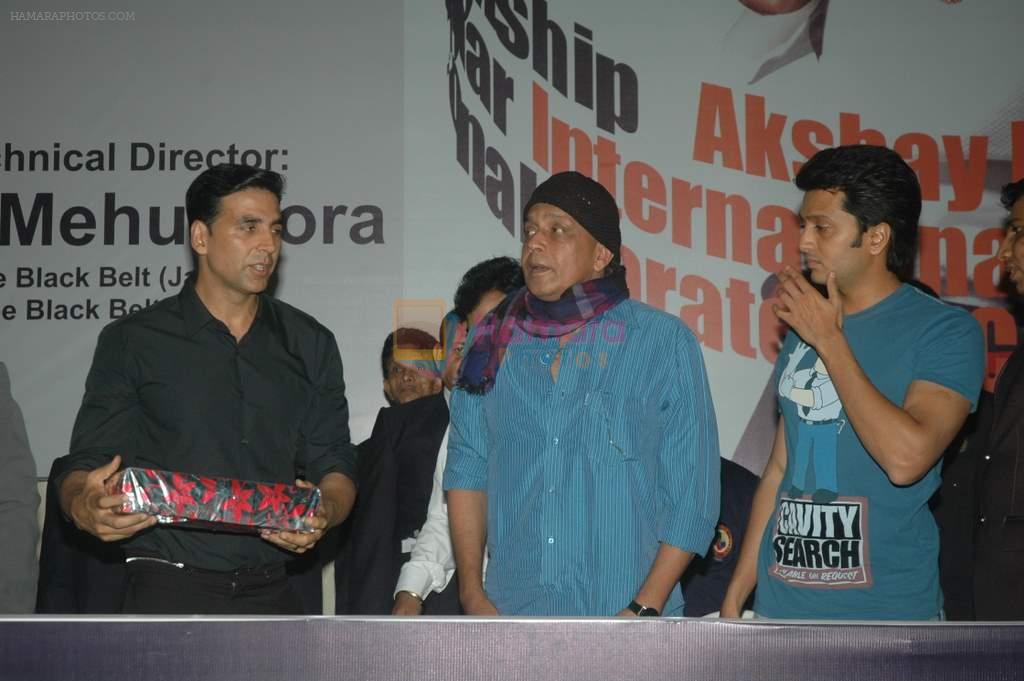 Akshay Kumar, Mithun Chakraborty, Ritesh Deshmukh at Karate event in Andheri Sports Complex on 22nd Oct 2011