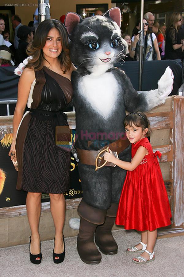 Salma Hayek and daughter Valentina arrives for _Puss In Boots_ Los Angeles Premiere in Regency Village Theater on October 23, 2011