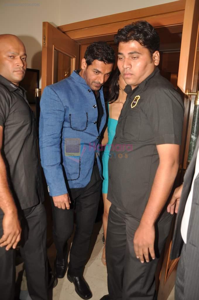 John Abraham with his gf at Standard Chartered Mumbai Marathon pre bash hosted by Kingfisher in Trident, Mumbai on 13th Jan 2012