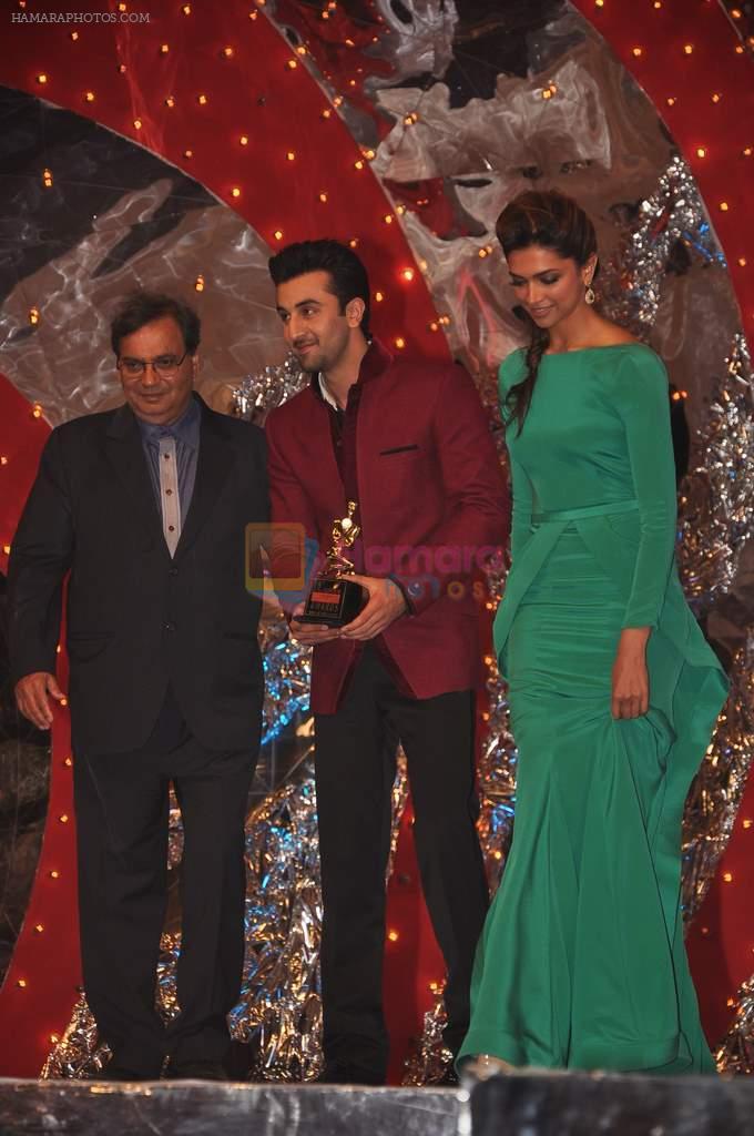 Deepika Padukone, Ranbir Kapoor, Subhash Ghai at Star Screen Awards 2012 in Mumbai on 14th Jan 2012