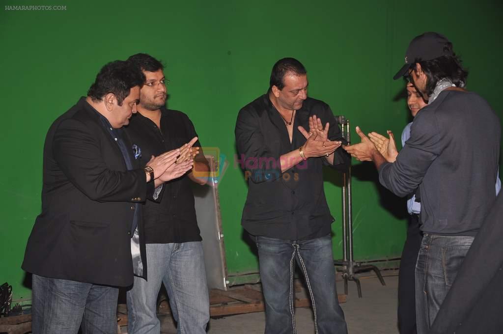 Hrithik Roshan, Sanjay Dutt, Karan Johar, Karan Malhotra at Agneepath success party in Yashraj on 27th Jan 2012