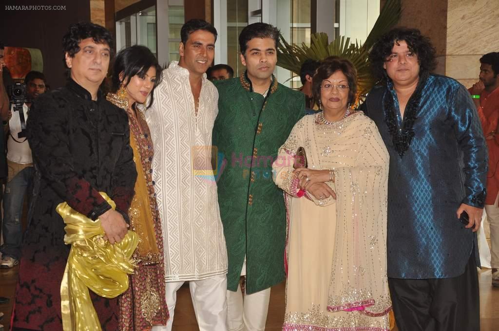 Sajid Khan, Akshay Kumar, Sajid Nadiawala, Karan Johar at Ritesh Deshmukh and Genelia wedding in Grand Hyatt, Mumbai on 3rd Feb 2012