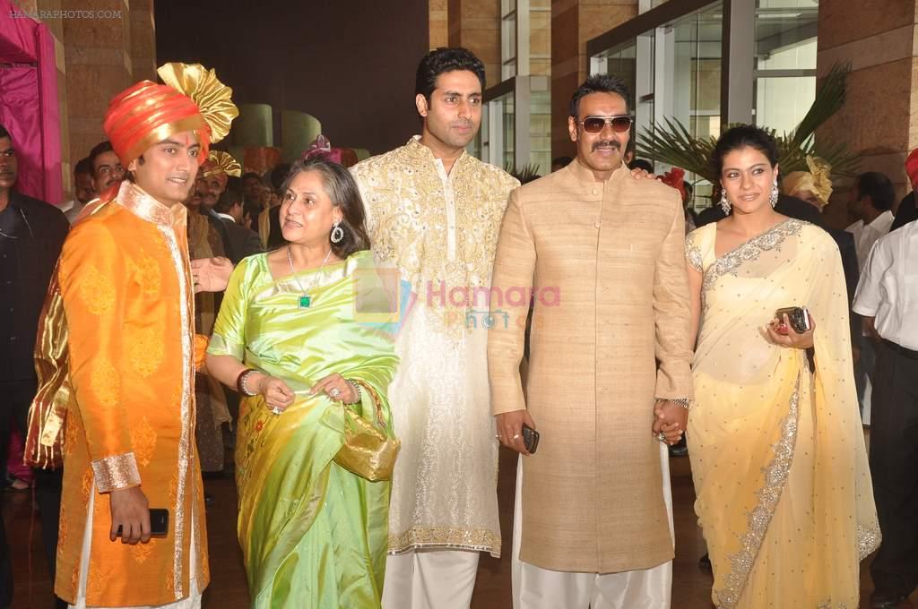 Abhishek Bachchan, Jaya Bachchan, Ajay Devgan, Kajol at Ritesh Deshmukh and Genelia wedding in Grand Hyatt, Mumbai on 3rd Feb 2012