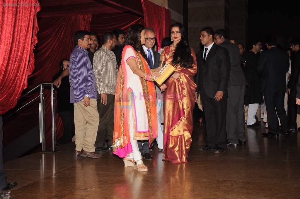 Rekha at Genelia D'souza and Ritesh Deshmukh wedding reception in Hotel Grand Hyatt, Mumbai on 4th Feb 2012