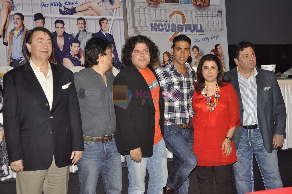 Randhir Kapoor, Sajid Khan, Akshay Kumar, Farah Khan, Rishi Kapoor, Sajid Nadiadwala at Housefull 2 first look launch in Cinemax, Mumbai on 9th Feb 2012