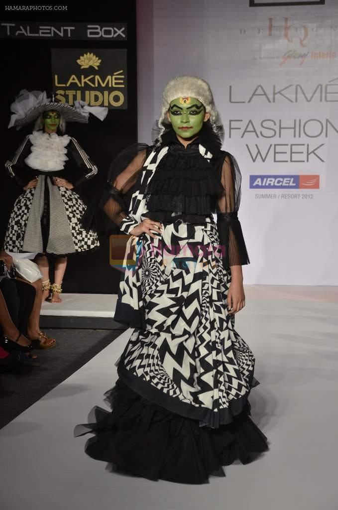 Model walk the ramp for Sapna Bhavnani and Sukriti Grover Show at lakme fashion week 2012 in Grand Hyatt, Mumbai on 2nd March 2012