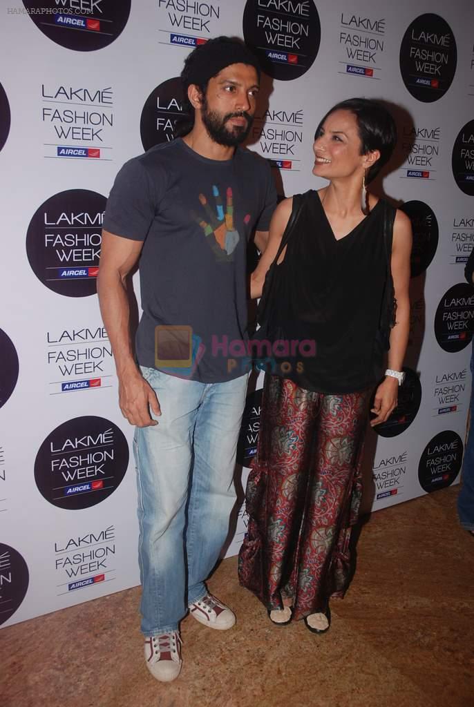 Farhan Akhtar, Adhuna AKhtar at Day 1 of lakme fashion week 2012 in Grand Hyatt, Mumbai on 2nd March 2012