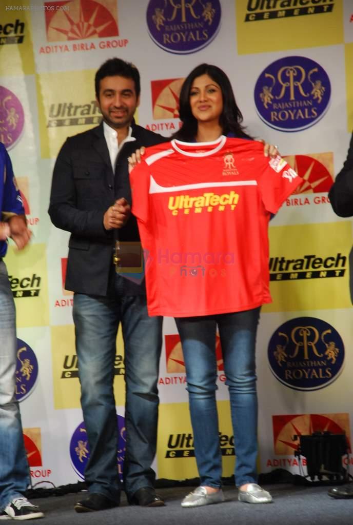 Shilpa Shetty, Raj Kundra at the launch of Ultratech cement jersey for Rajasthan Royals in J W MArriott on 5th March 2012