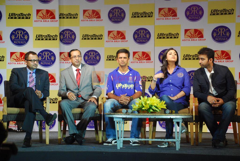 Shilpa Shetty, Raj Kundra, Rahul Dravid at the launch of Ultratech cement jersey for Rajasthan Royals in J W MArriott on 5th March 2012
