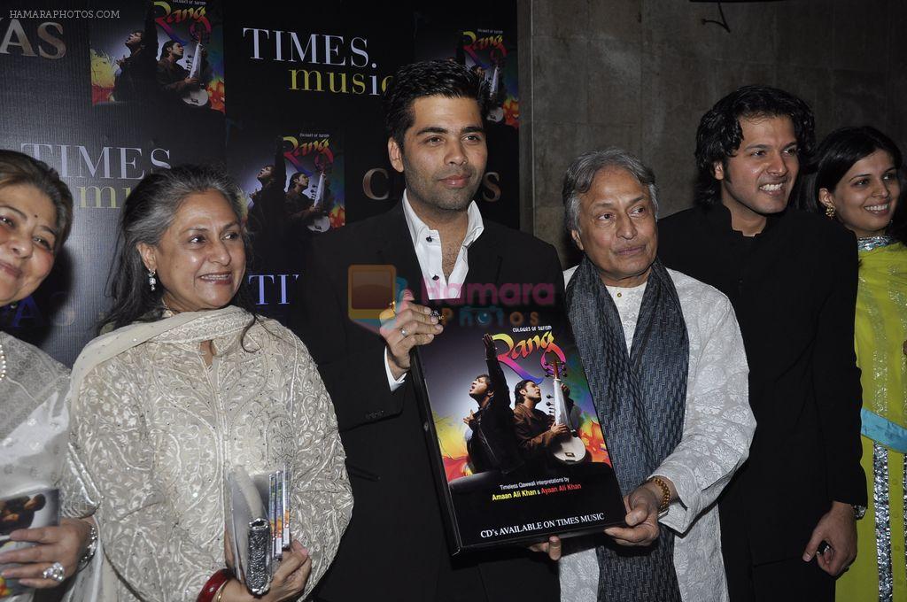 Jaya Bachchan, Ustad Amjad Ali Khan, Karan Johar, Amaan Ali Khan at the Launch of Amaan & Ayaan Ali's album Rang in Mumbai on 13th March 2012