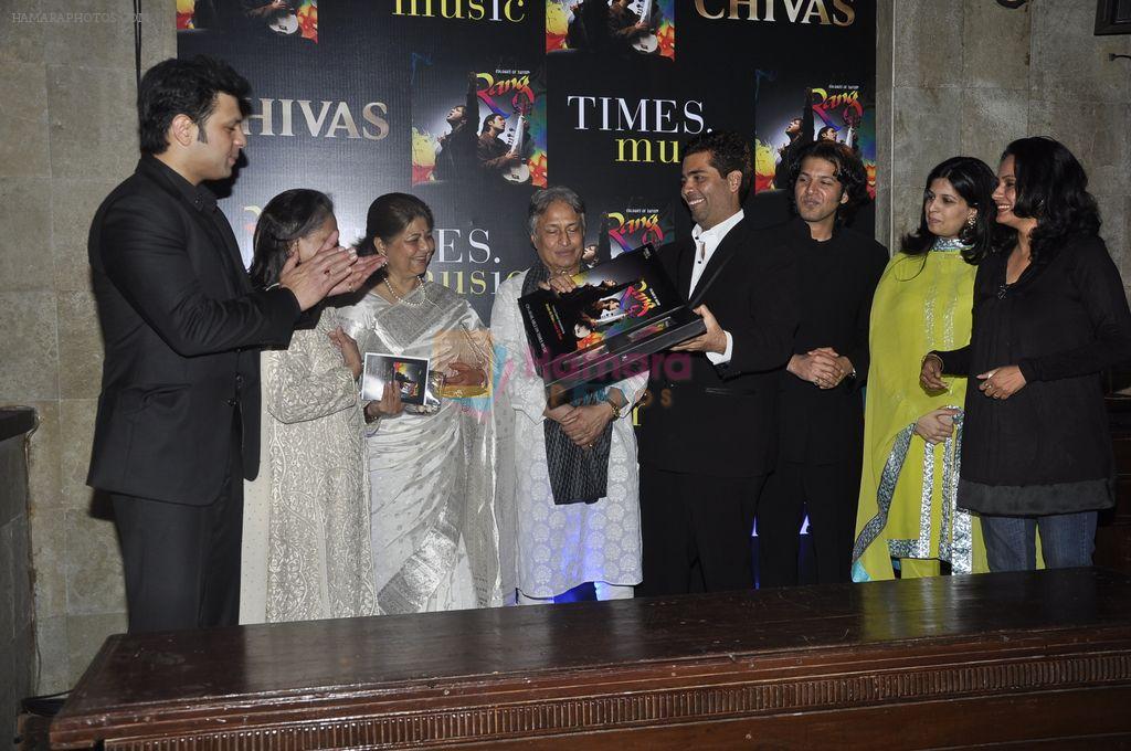 Ayaan Ali Khan, Jaya Bachchan, Ustad Amjad Ali Khan, Karan Johar, Amaan Ali Khan at the Launch of Amaan & Ayaan Ali's album Rang in Mumbai on 13th March 2012