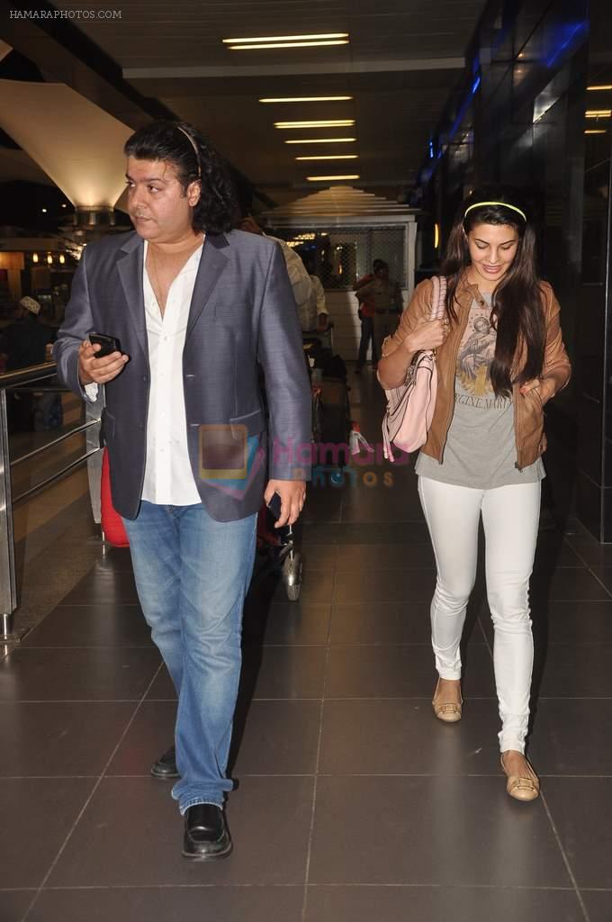 Jacqueline Fernandez, Sajid Khan with Housefull 2 Stars snapped at Airport in Mumbai on 4th April 2012