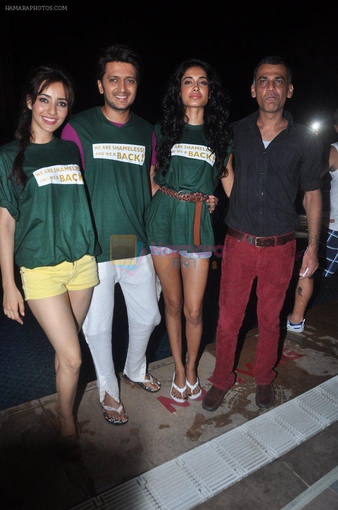 Sarah Jane Dias, Ritesh Deshmukh, Neha Sharma at the Pool party with starcast of Kyaa Super Kool Hain Hum in Sea Princess, Juhu, Mumbai on 9th April 2012
