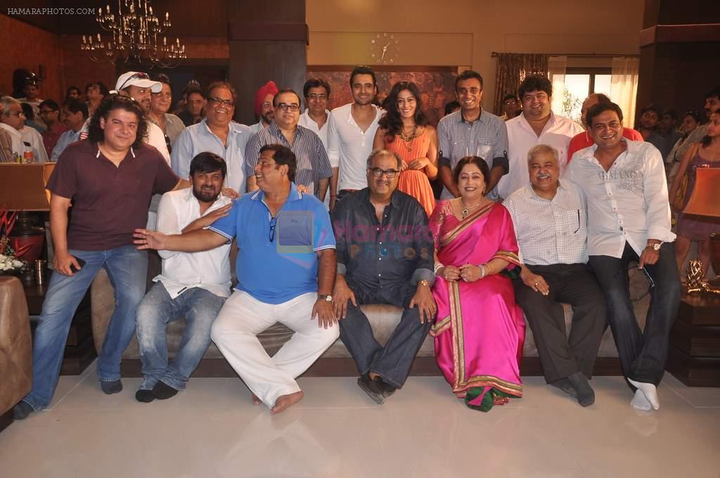 Wajid, Ratan Jain, Sanjay Gadhvi, Jackky Bhagnani, David Dhawan, Kirron Kher, Sajid, Nidhi Subhaiah at the Muhurat of Film Ajab Gazabb Love in Mehboob on 13th April 2012