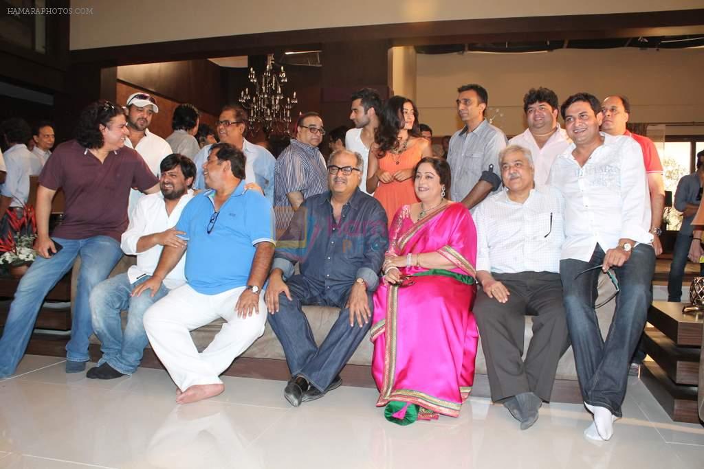 Wajid, Ratan Jain, Sanjay Gadhvi, Jackky Bhagnani, David Dhawan, Kirron Kher, Sajid, Nidhi Subhaiah at the Muhurat of Film Ajab Gazabb Love in Mehboob on 13th April 2012
