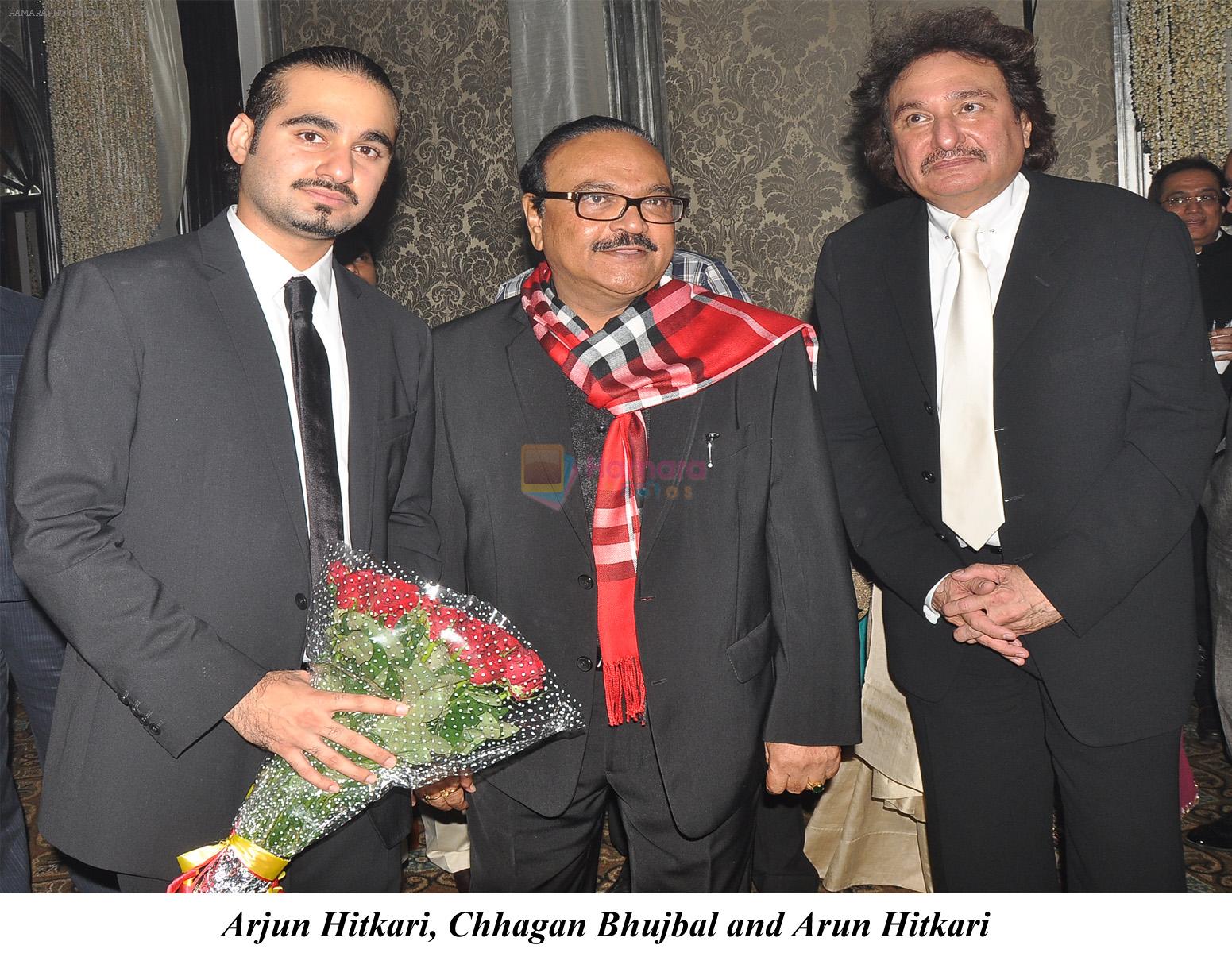 Arjun Hitkari, Chhagan Bhujbal and Arun Hitkari at the Engagement ceremony of Arjun Hitkari with Gayatri on 19th April 2012
