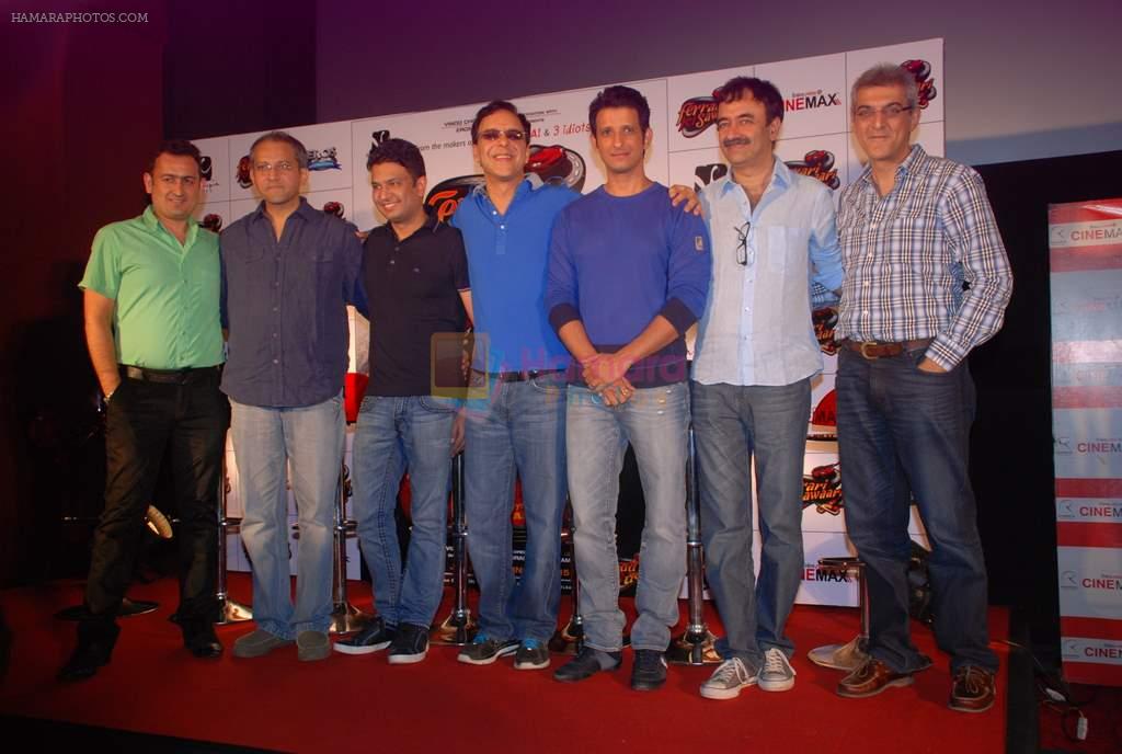 Vidhu Vinod Chopra, Sharman Joshi, Rajkumar Hirani, BHushan Kumar at Ferrari Ki Sawari first look in Cinemax, Mumbai on 8th May 2012