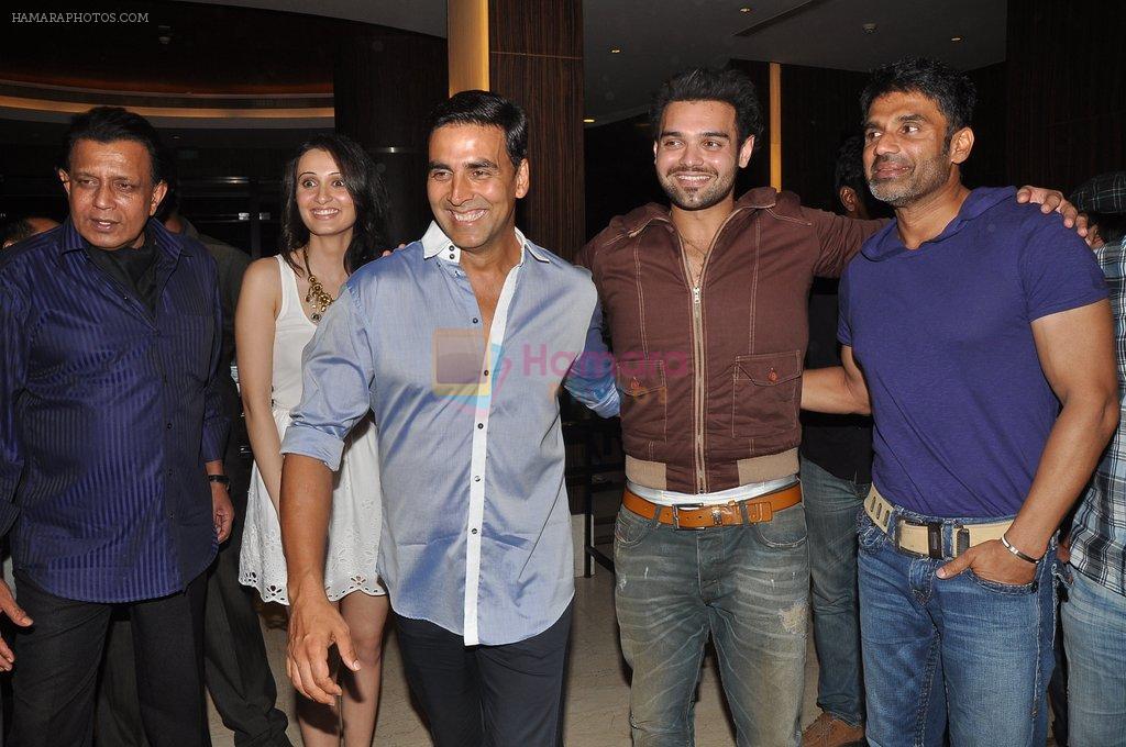 Akshay Kumar, Sunil Shetty, Mithun Chakraborty, Mimoh Chakraborty, Vaishali Desai at the first look of movie Tukkaa Fit in Novotel, Mumbai on 11th May 2012