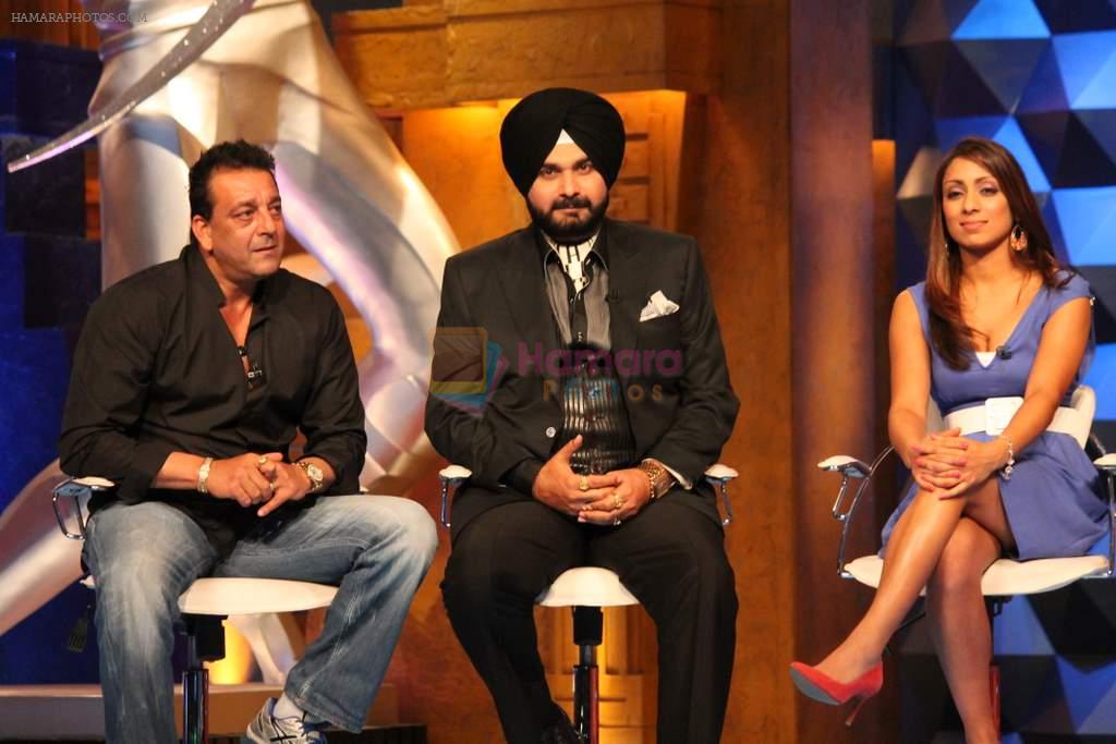 Sanjay Dutt, Navjot Singh Sidhu, Isa Guha on the sets of Extra Innings in R K Studios on 12th May 2012