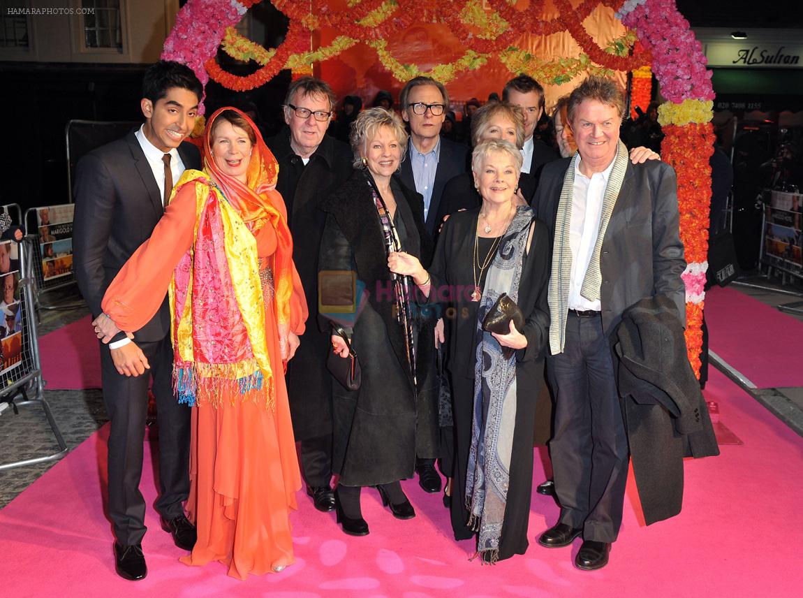 Dev Patel, Celia Imrie,Tom Wilkinson, Diana Hardcastle, Bill Nighy, Dame Judi Dench, and Director John Madden at The Best Exotic Marigold Hotel premiere
