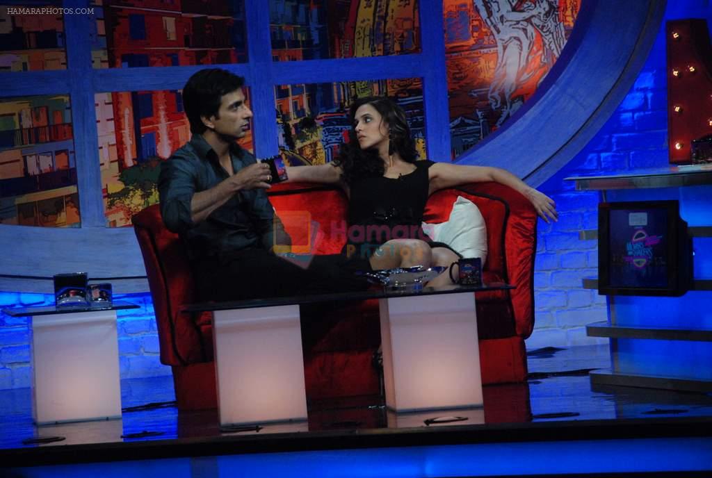 Sonu Sood and Neha Dhupia on the sets of Movers N Shakers in Goregaon on 25th May 2012