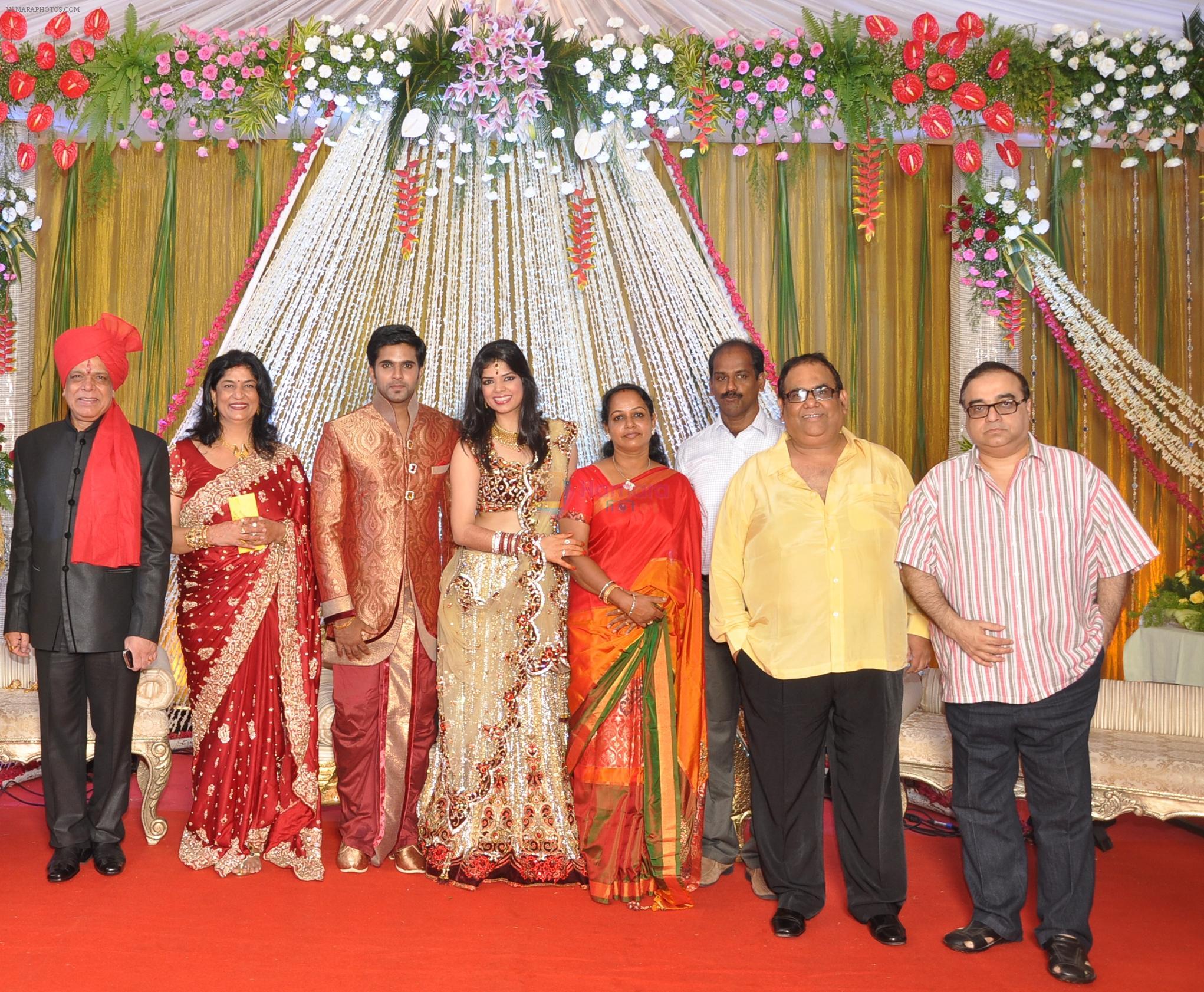 Govind namdev, wife, Vibin das, Pallavi Namdev Satish kaushik & RajKumar santoshi at wedding of Pallavi Govind Namdev with Vibin Das on 25th May 2012