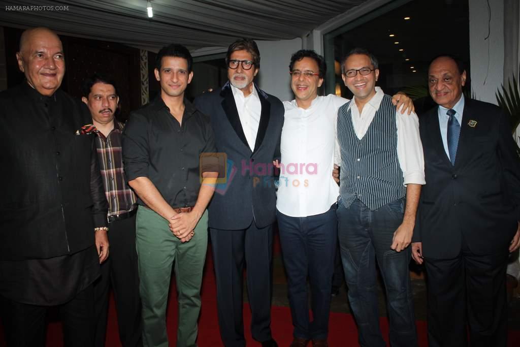 Amitabh Bachchan, Vidhu Vinod Chopra, Sharman Joshi, Prem Chopra at Prem Chopra's bash for the success of Sharman Joshi's film Ferrari Ki Sawaari on 20th June  2012