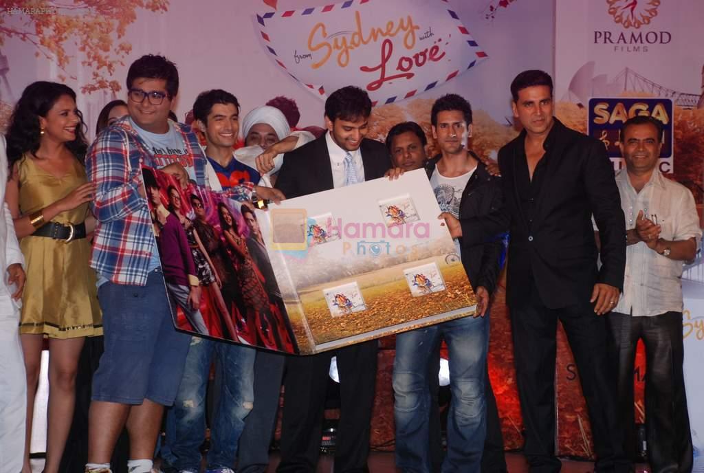Prateek Chakravorty, Bidita Bag, Sharad Malhotra, Akshay Kumar, Evelyn Sharma, Karan Sagoo at the music launch of Sydney with Love in Juhu, Mumbai on 28th June 2012