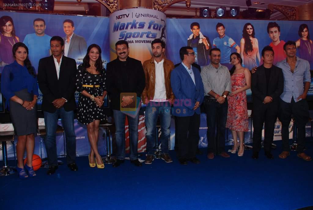 Sania Mirza, Mahesh Bhupathi, Bipasha Basu, Ranbir Kapoor, Virender Sehwag, Dia Mirza, Bhaichung Bhutia, Milind Soman at NDTV Marks for Sports event in Mumbai on 13th July 2012