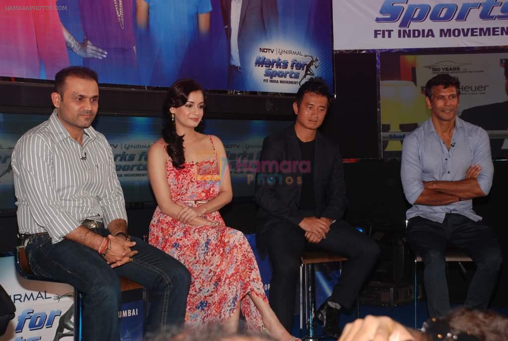Virender Sehwag, Dia Mirza, Bhaichung Bhutia, Milind Soman at NDTV Marks for Sports event in Mumbai on 13th July 2012
